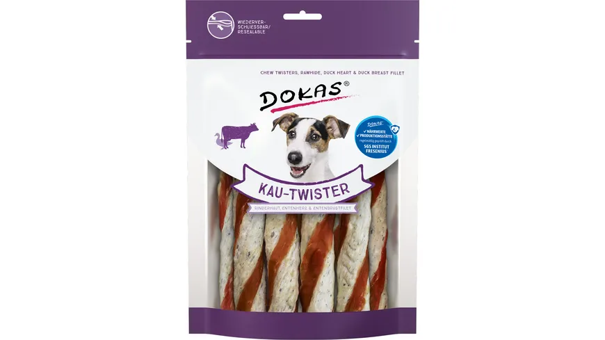 Dokas Hunde Snack Kau-Twister Rinderhaut, Entenherz & Entenbrust 200 g