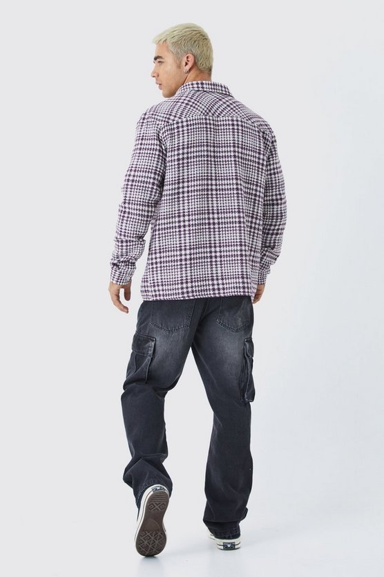 Langärmliges strukturiertes Karo-Overshirt