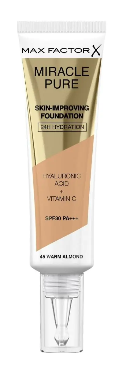 „Max Factor Miracle Pure“ makiažo pagrindas, 45 „Warm Almond“