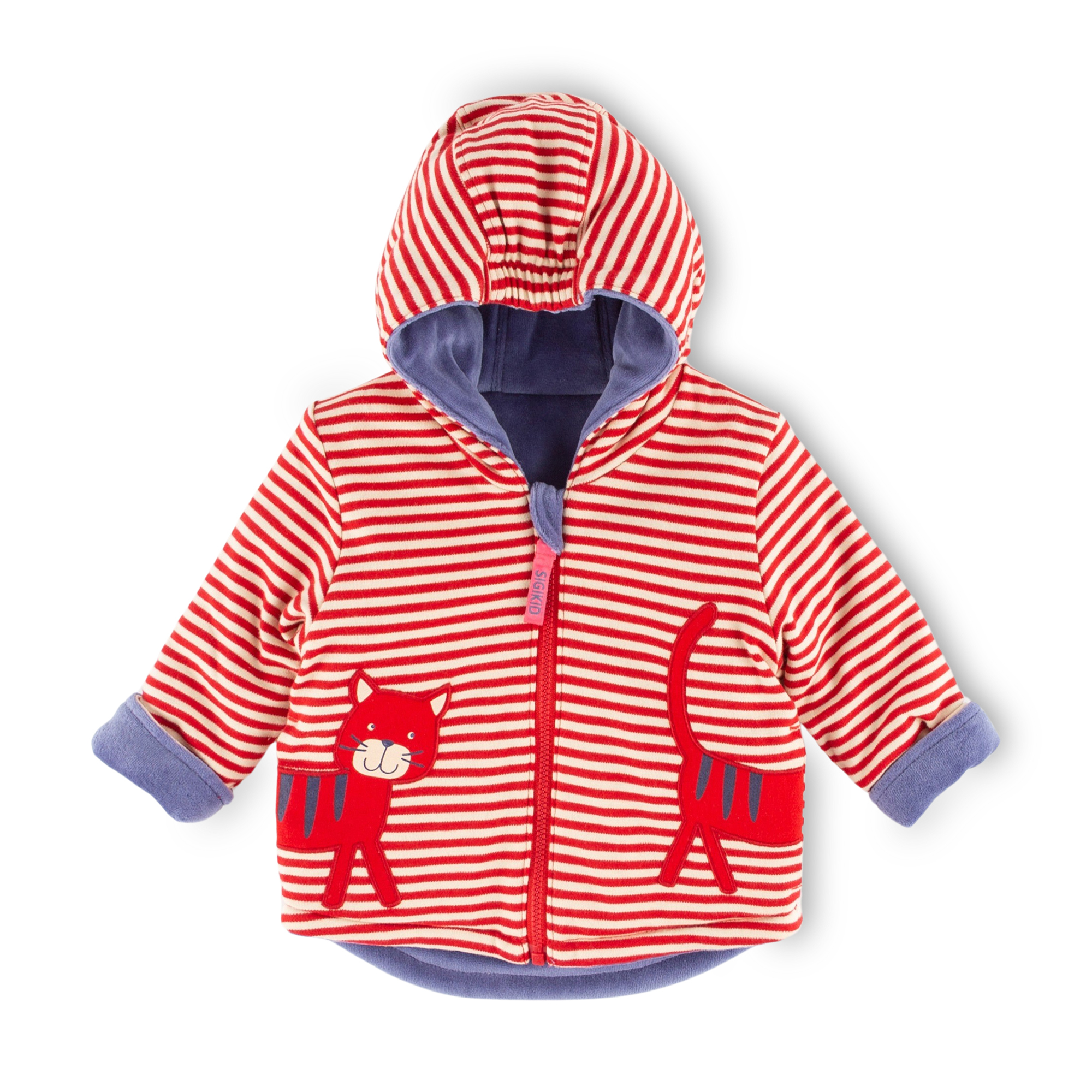 Baby Wendejacke Katze, Nicki blau oder rot-weiß geringel