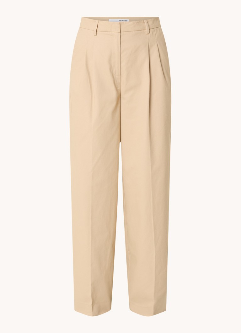 Pantaloni chino de damă Iben, cu talie înaltă, lejeri pe picioare și buzunare laterale.