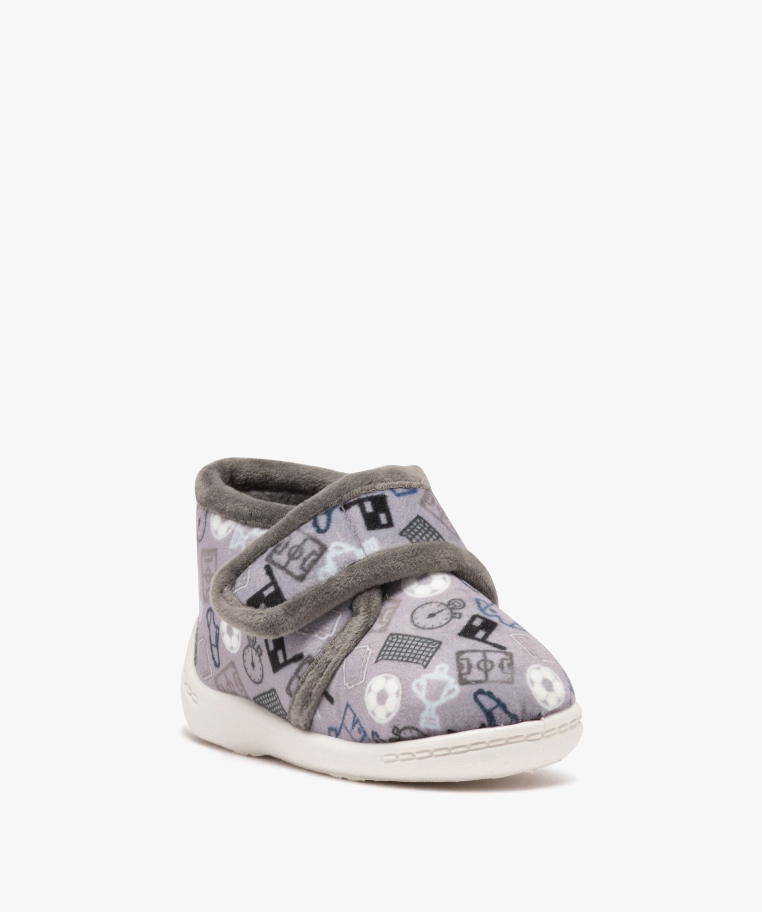 Chaussons Garçon bottillons en velours imprimé et à scratch gris | GEMO