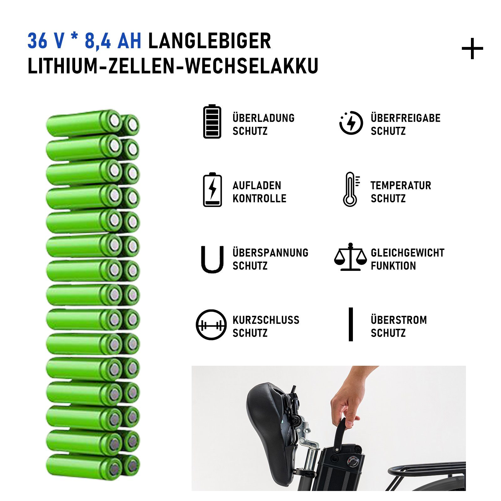 HITWAY E-Bike, 250W E-fahrräde 36V8.4AH Abnehmbarer Akku Hollandräder
