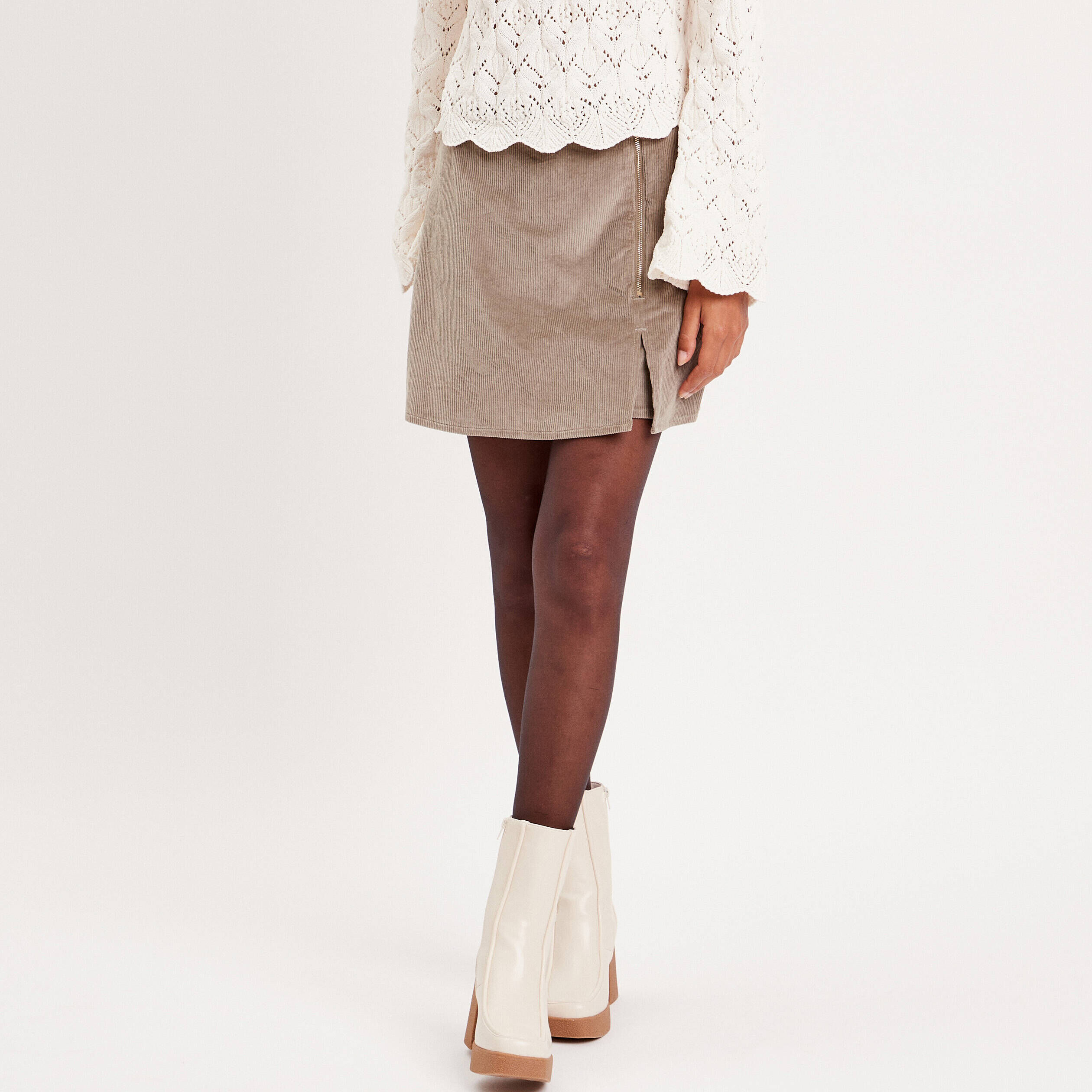 Jupe-short moulante velours vert kaki femme | Cache Cache