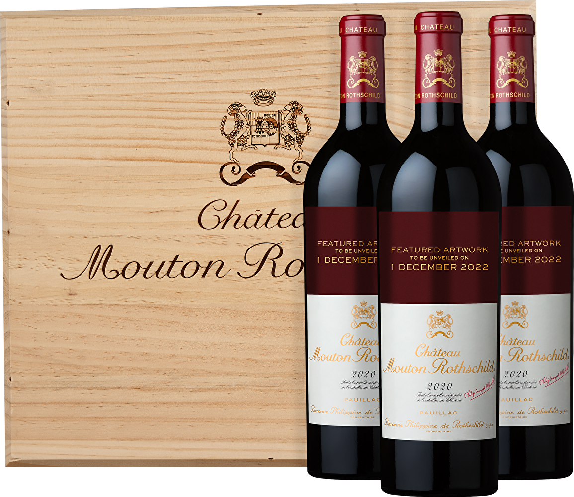 Château Mouton Rothschild 3 Flaschen Château Mouton Rothschild 1er Cru Classé 2020 in Holzkiste