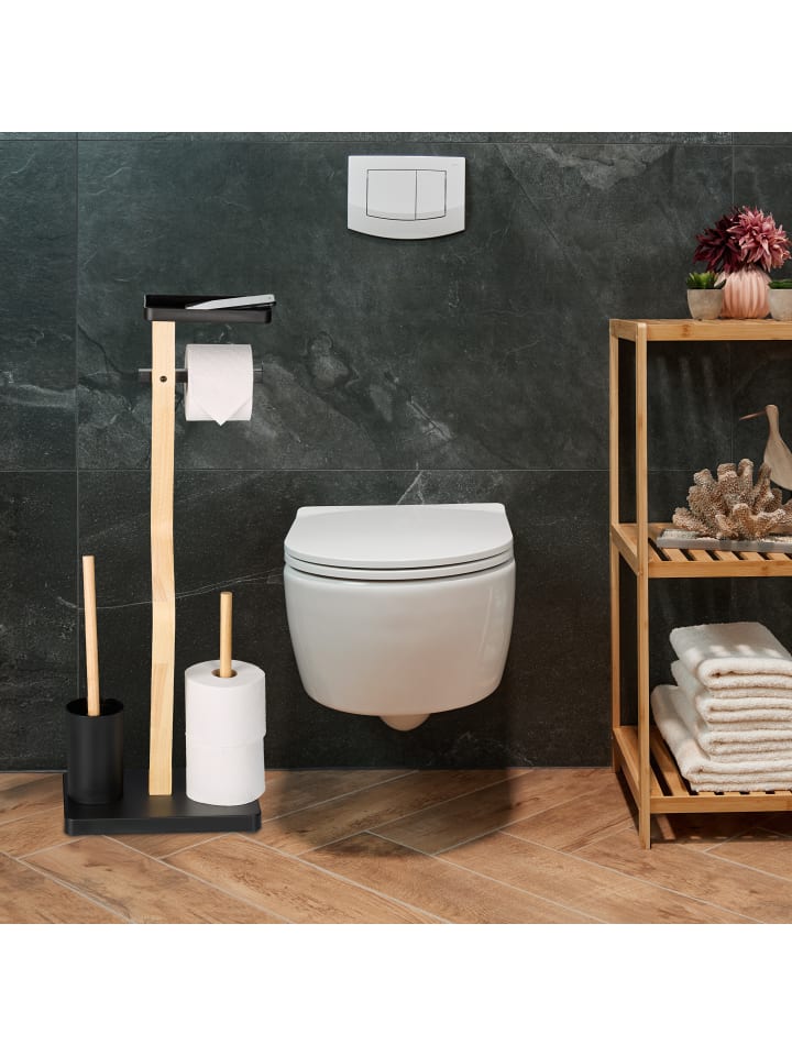 relaxdays WC Garnitur in Schwarz/ Natur - (B)30 x (H)80 x (T)20 cm günstig kaufen onesize