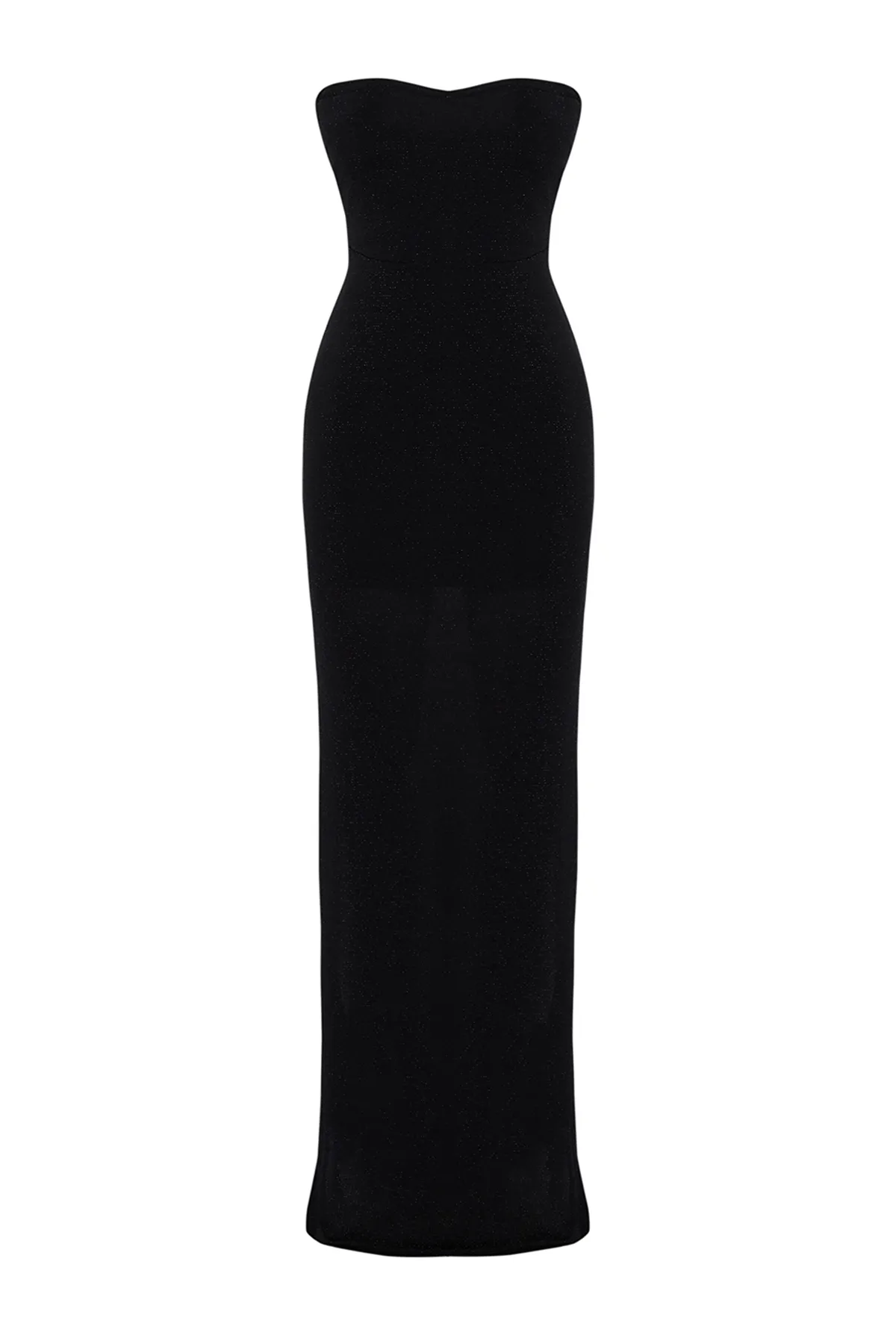 Trendyol Collection  Schwarzes, figurbetontes, gefüttertes, langes Abendkleid mit Glitzer TPRSS24AE00114