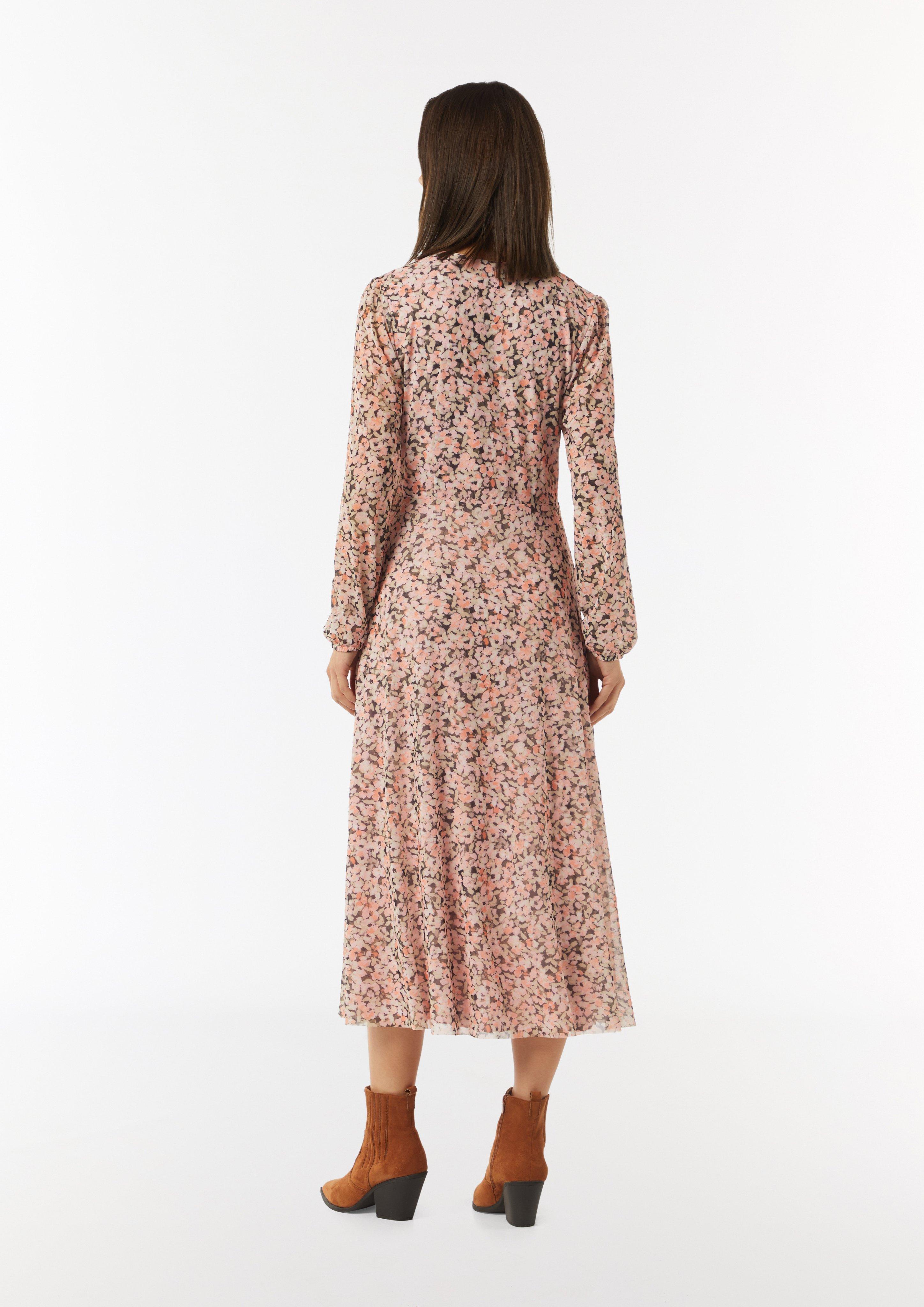 Midi-Wickelkleid mit All-over-Print aus Mesh - pfirsich
