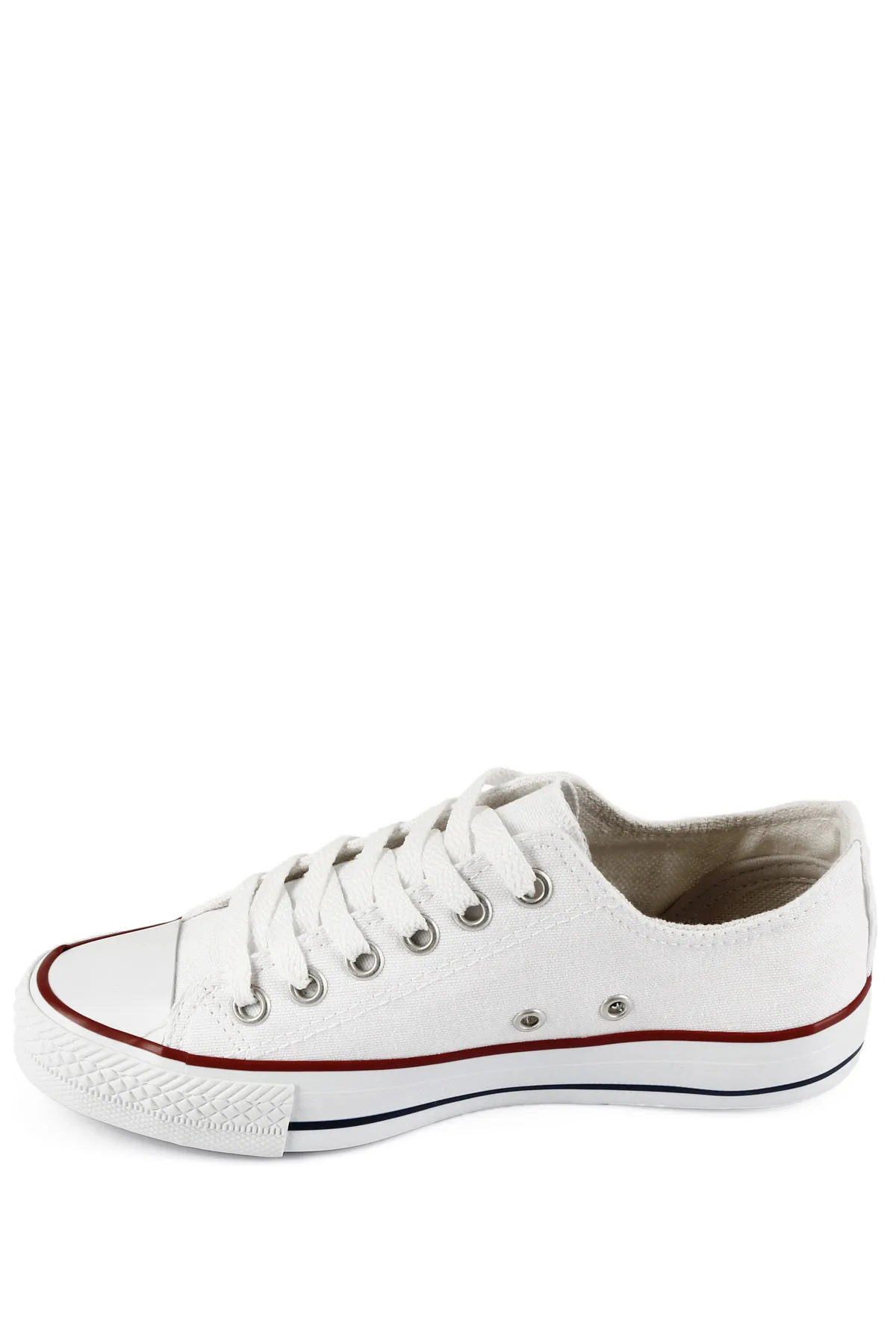 GÖNDERİ(R)  Weißer, geschnürter, sportlicher Damen-Sneaker aus Leinen mit flacher Sohle 35222