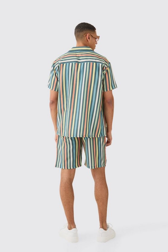 Kurzärmliges gestreiftes Oversize Hemd