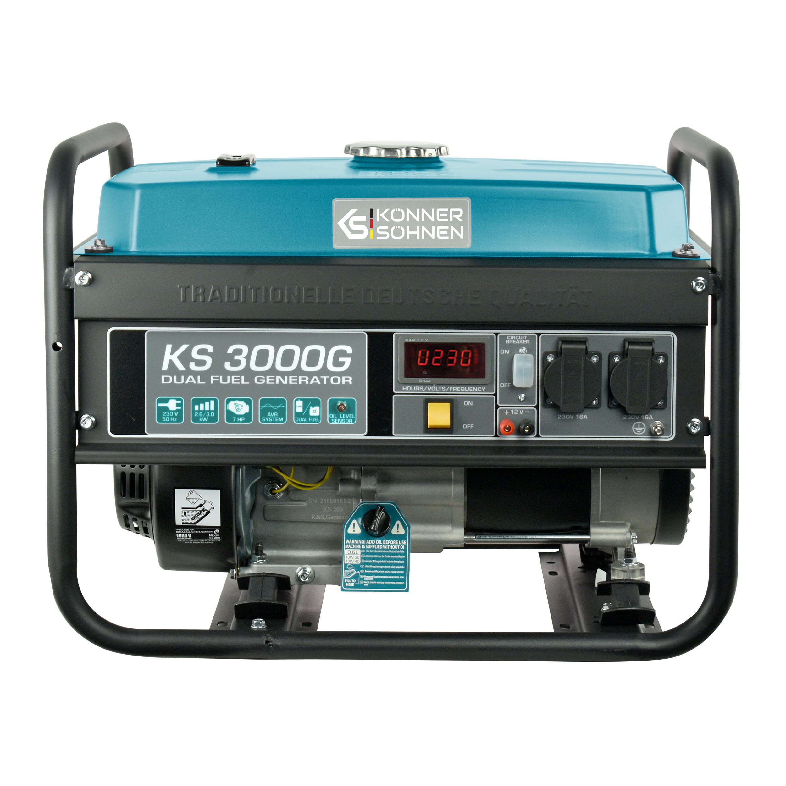 Könner & Söhnen Stromerzeuger KS 3000G, 3,00 in kW, (1-tlg., 4-Takt, Kupfer 2*16A), 230V Generator, für Kleinhaus, Garage oder Camping