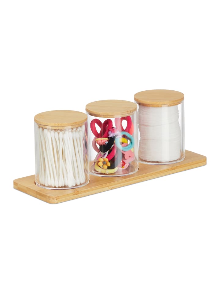 relaxdays Wattestäbchenbehälter in Transparent/ Natur günstig kaufen onesize