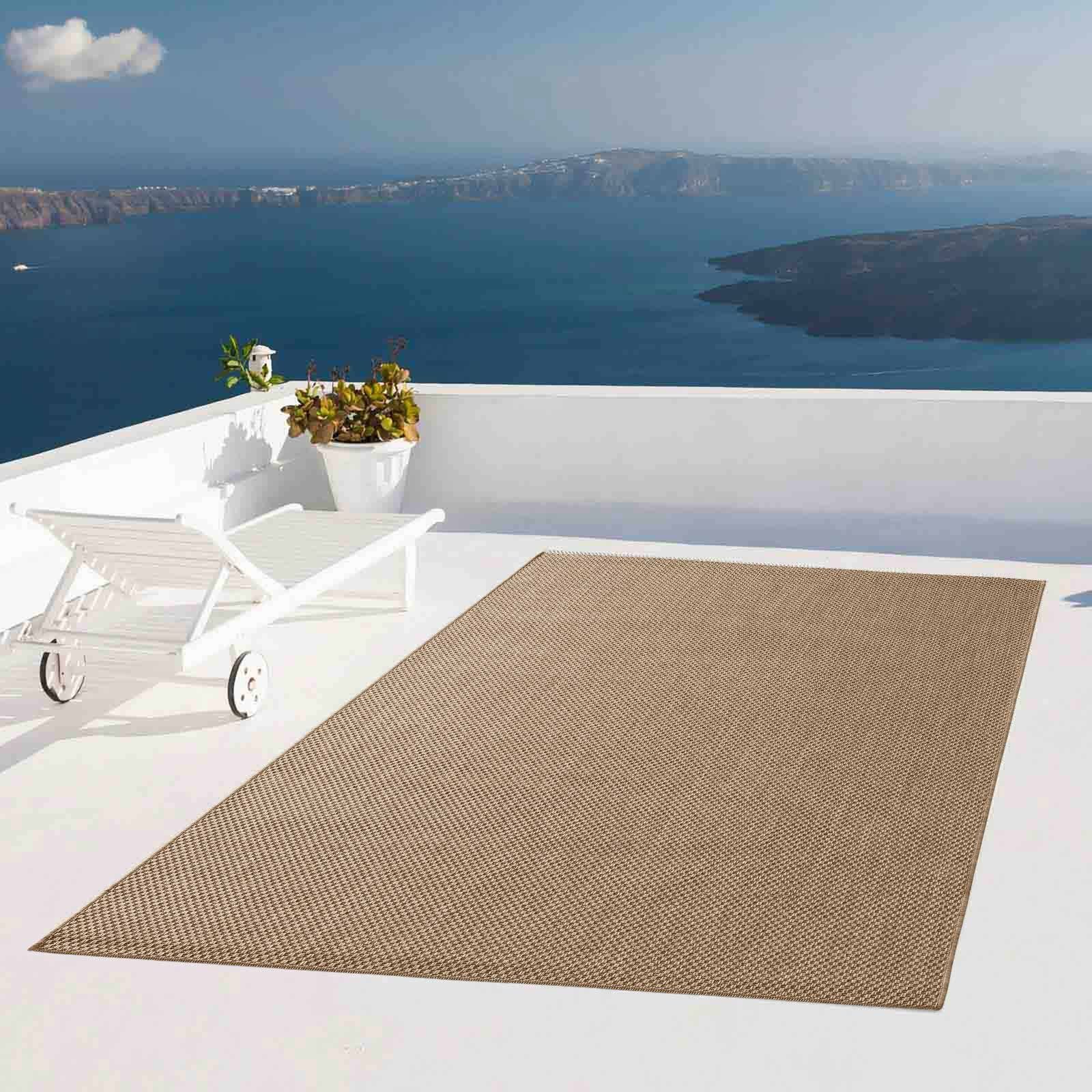 Teppich Regina Teppich aus robustem Flachgewebe für In und Outdoor, TaraCarpet, rechteckig, Höhe: 7 mm, Küche Wohnzimmer Terrasse Garten Balkon uni beige 67x180