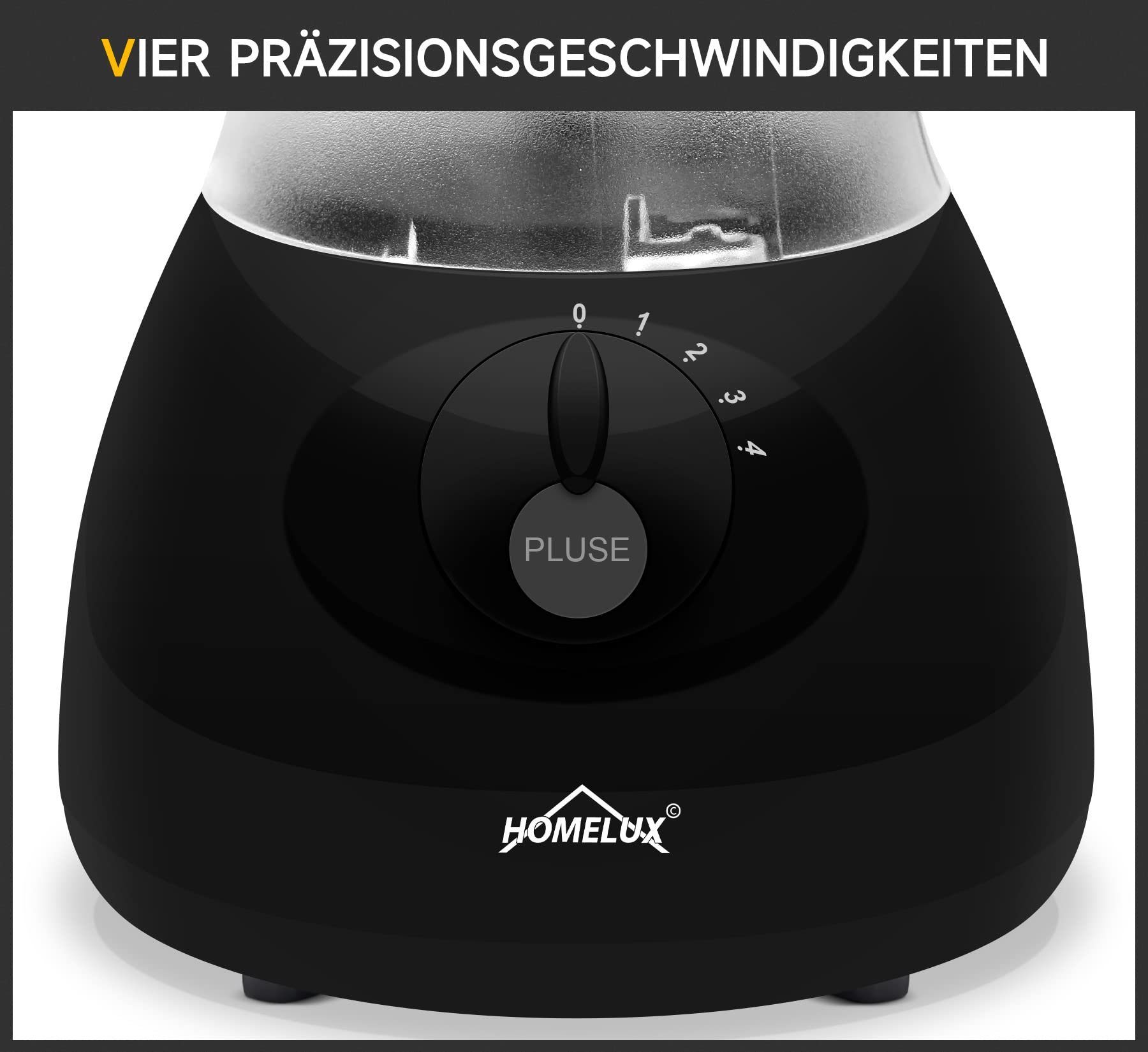 HOMELUX Standmixer 400w 1,5 L Kunststoff Mixer Smoothie Maker 3 in 1 Universal Blender, 400,00 W, 4 Geschwindigkeit, Impulsfunktion, Küchenmixer mit Stopfer