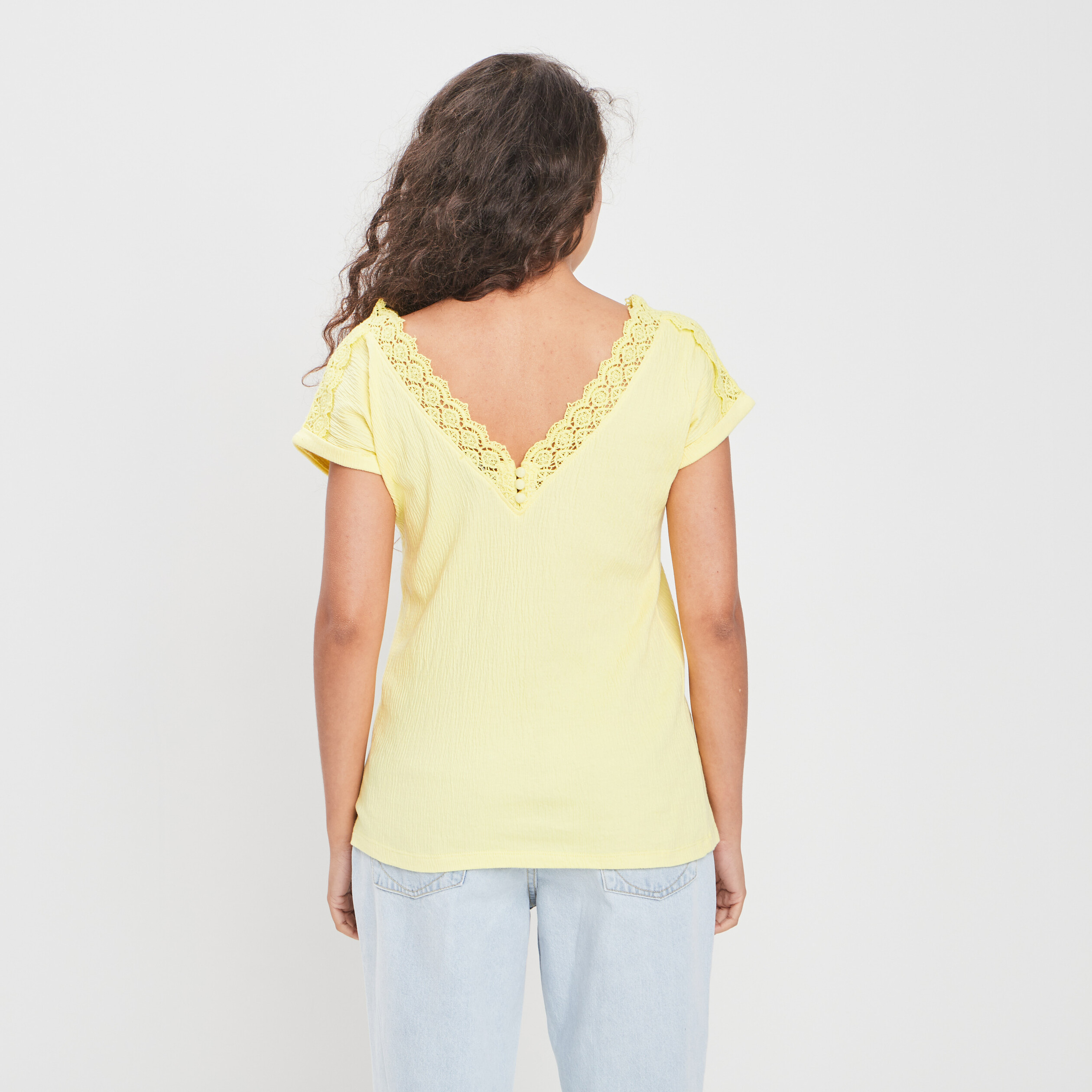 T-shirt manches courtes jaune citron femme | La Halle
