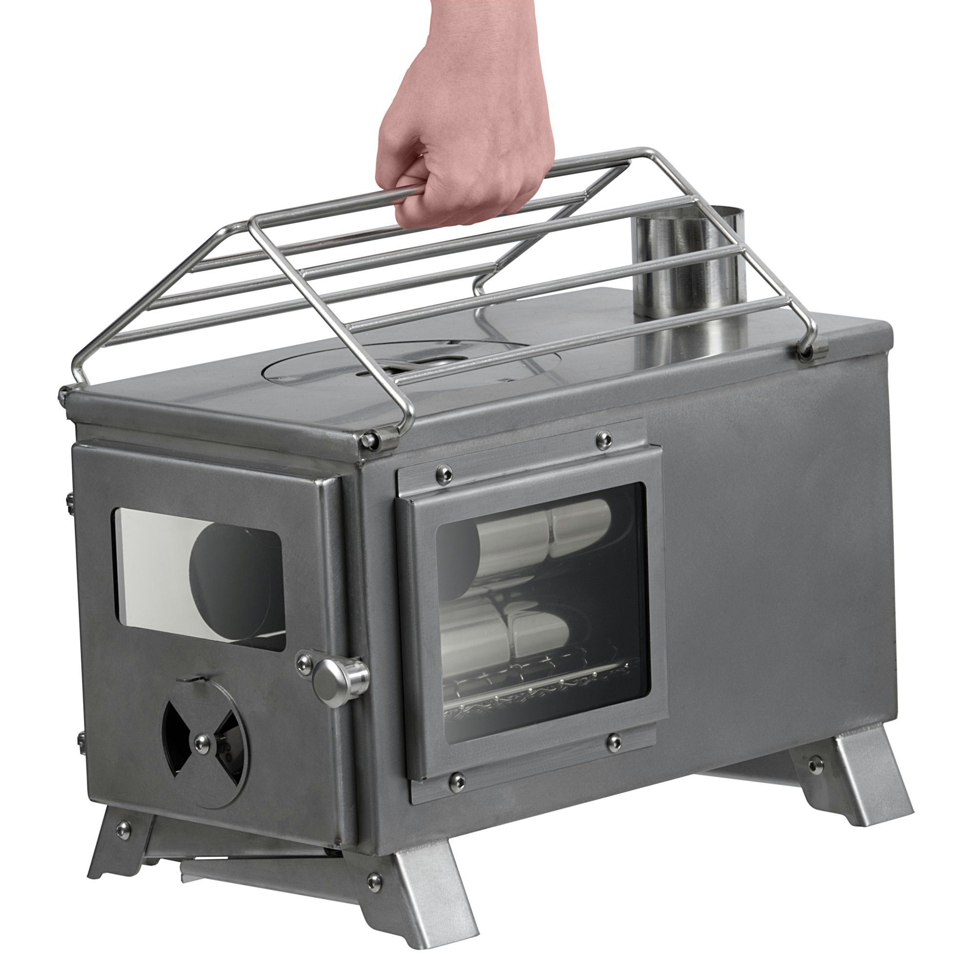 CampFeuer Feuerstelle Edelstahl Zeltofen, 51,5 x 42 x 216 cm, Zeltheizung Camping