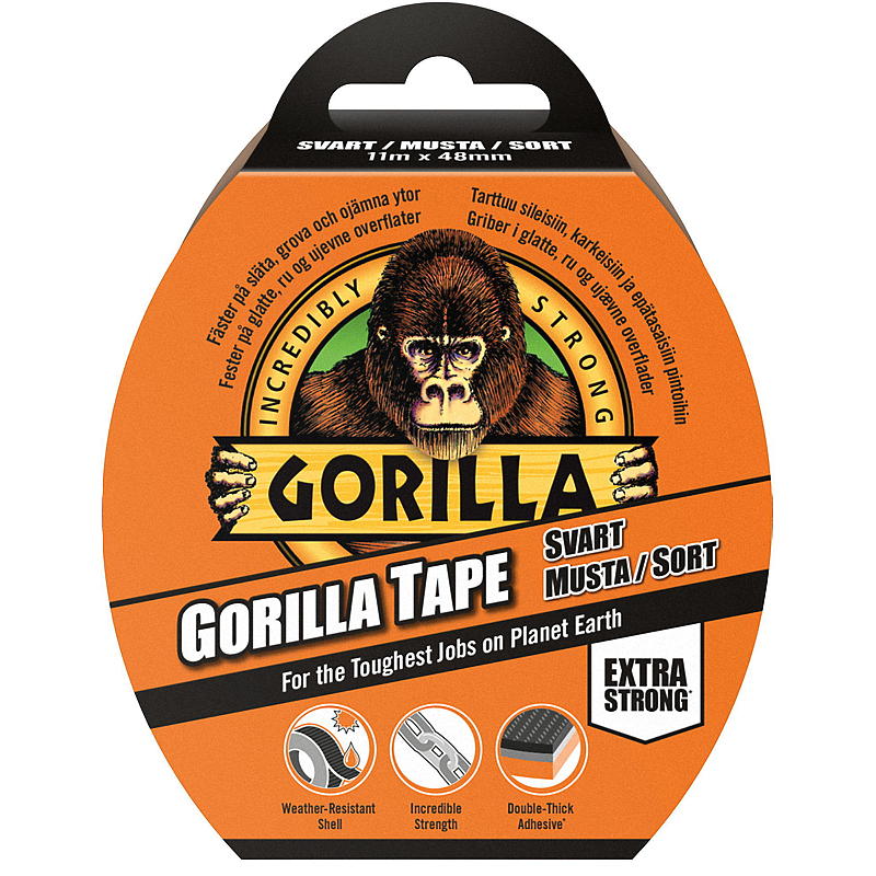 Gorilla Tape 11 m, sort, Gorilla