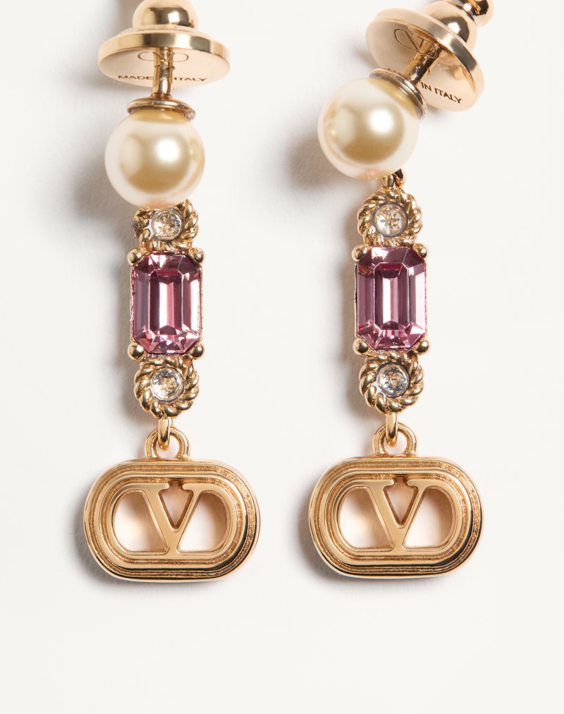 Ovale øreringe i metal, perle og Swarovski® krystaller