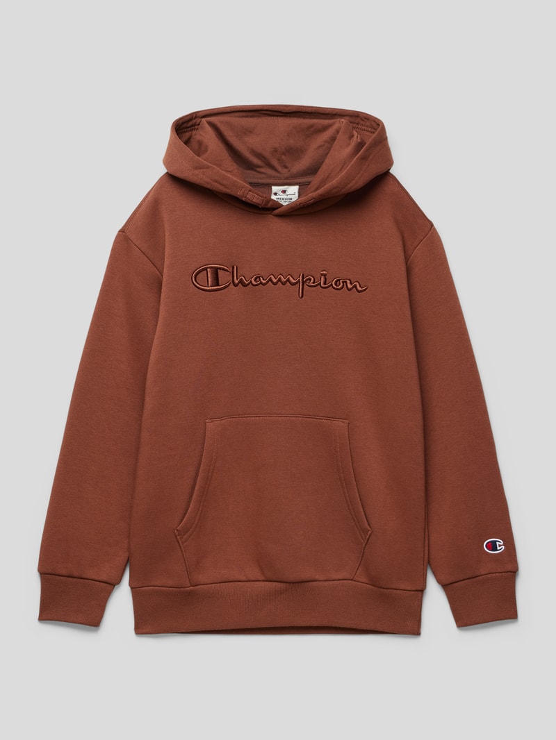 Hoodie mit Label-Stitching Modell 'Rochester' in mittelbraun