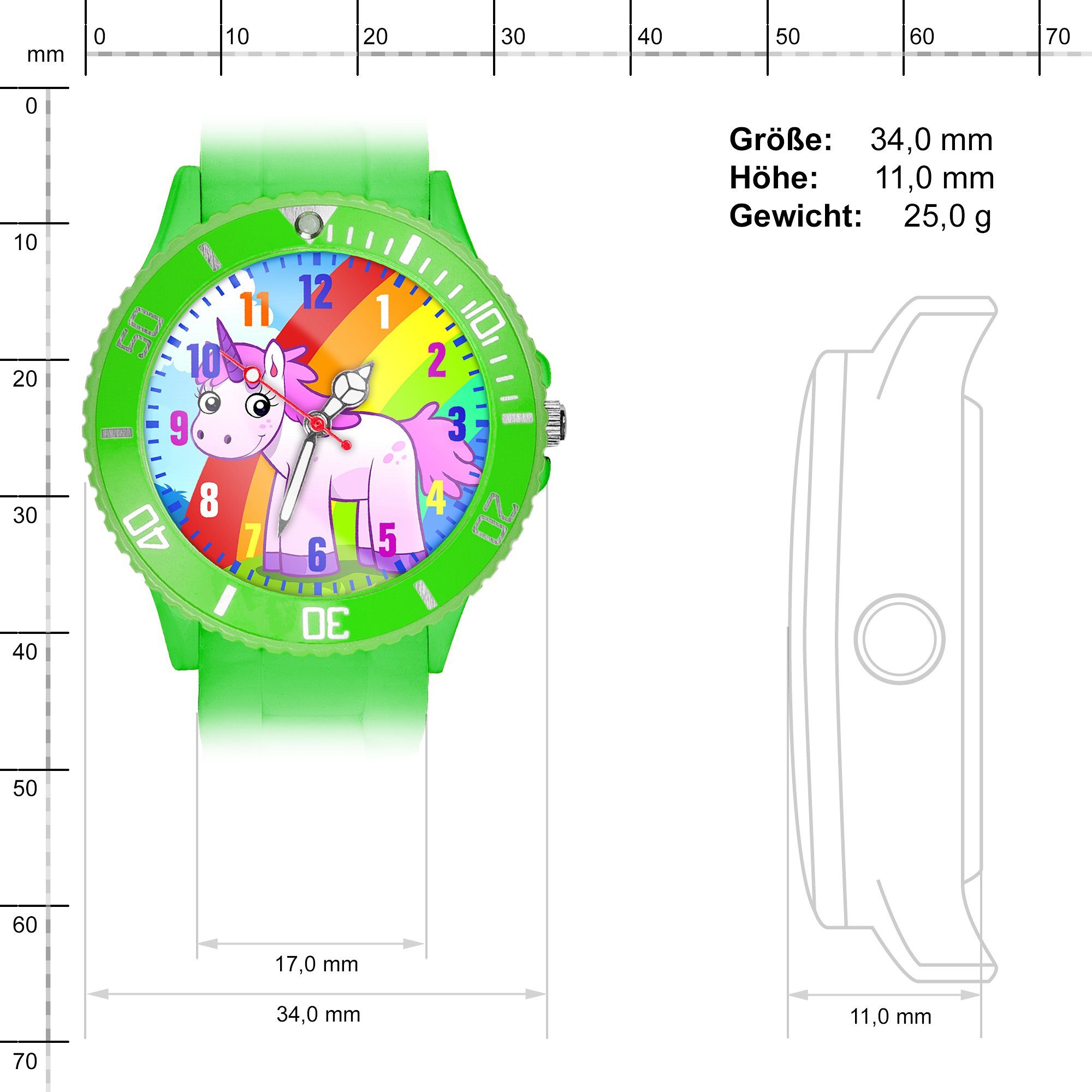 Taffstyle Quarzuhr Kinder Armbanduhr Silikon Einhorn Analog Uhr Bunt, Mädchen Sportuhr Bunte Kinderuhr Lernuhr Regenbogen Silikonuhr