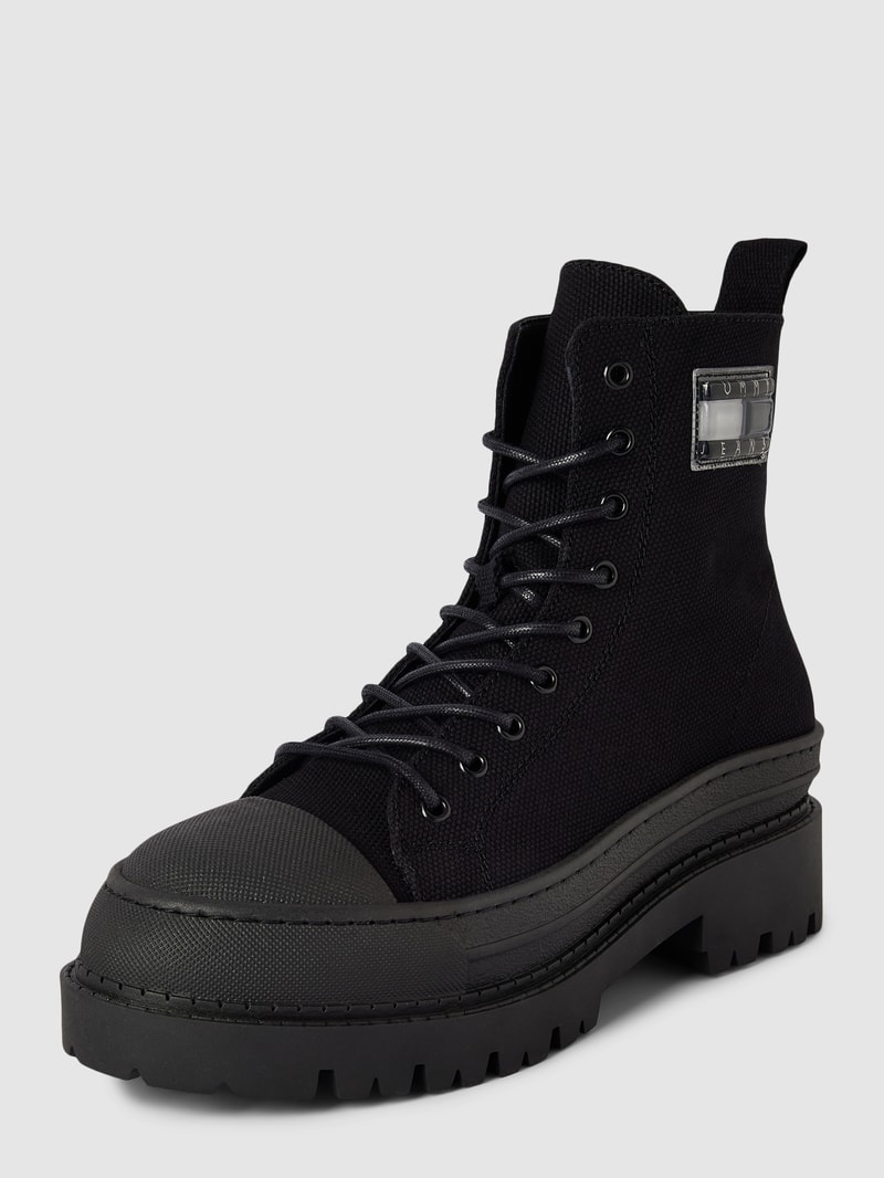 Schnürboots mit Label-Patch Modell 'CANVAS' in schwarz