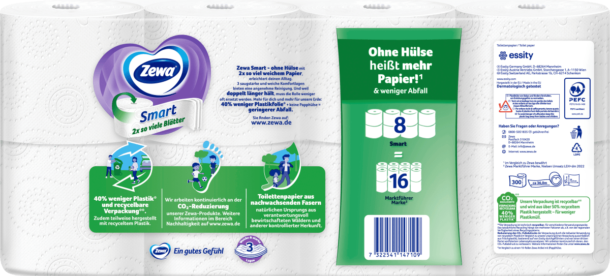 Toilettenpapier Smart 3-lagig (8x300 Blatt), 8 St