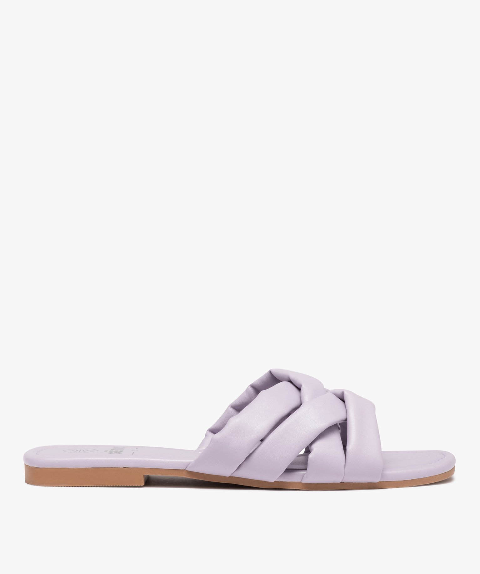 Mules femme à talon plat et brides matelassées entrecroisées violet clair | GEMO