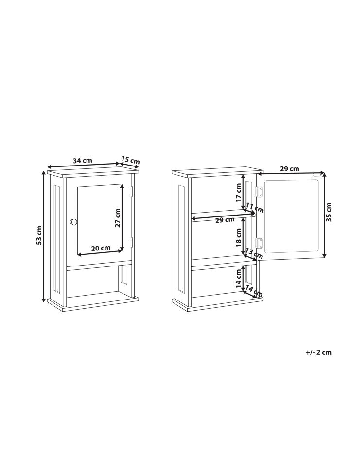 Beliani Bad-Spiegelschrank HUILA in Weiß - (W) 34 x (H) 53 x (L) 15 cm günstig kaufen onesize