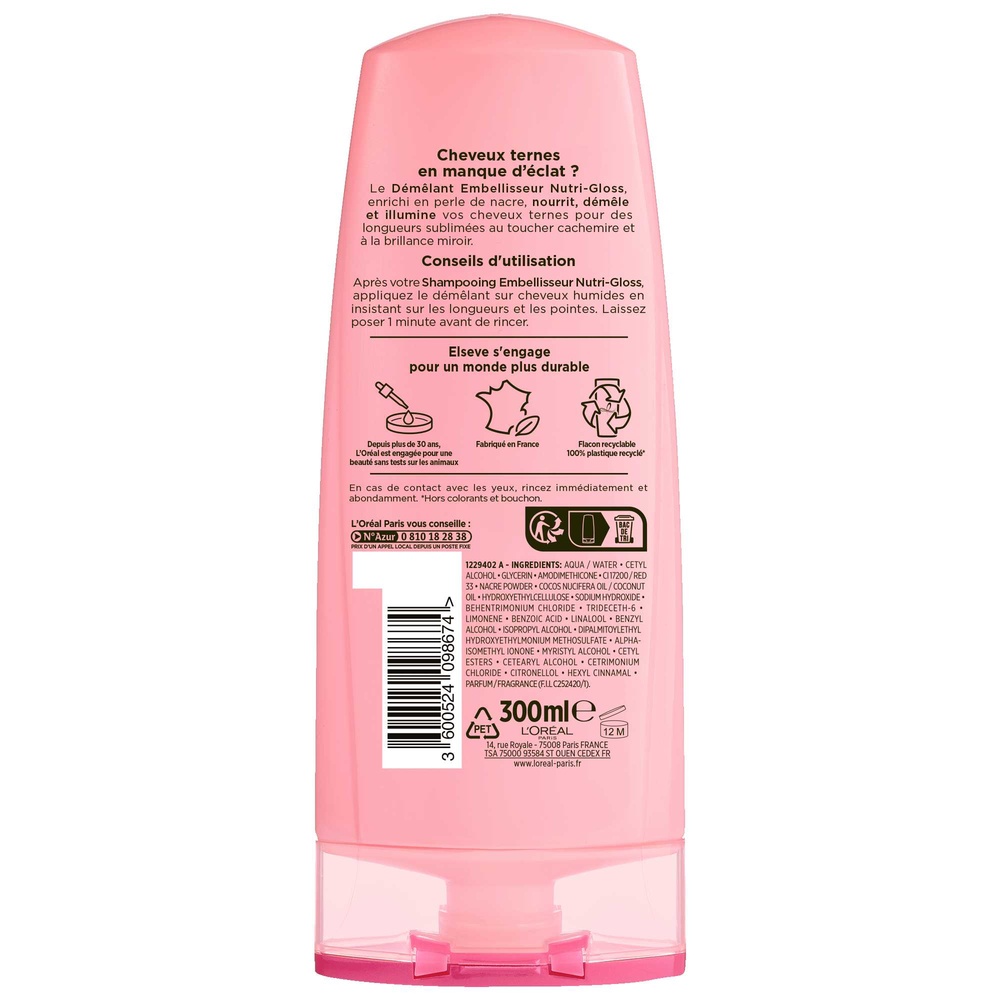 L'Oréal Paris Elseve Nutri-Gloss Démêlant 300ml Après-shampoing brillance
