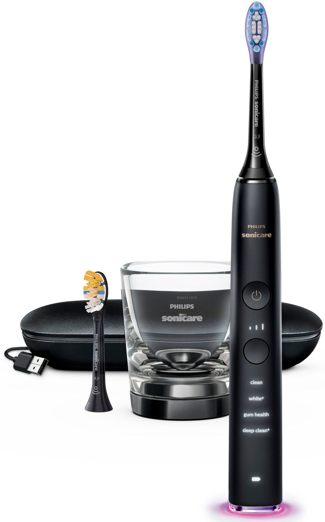 Philips Sonicare Elektrische Zahnbürste DiamondClean 9400, HX9917, Aufsteckbürsten: 2 St., mit integriertem Drücksensor, 4 Putzprogramme und 3 Intensitätsstufen