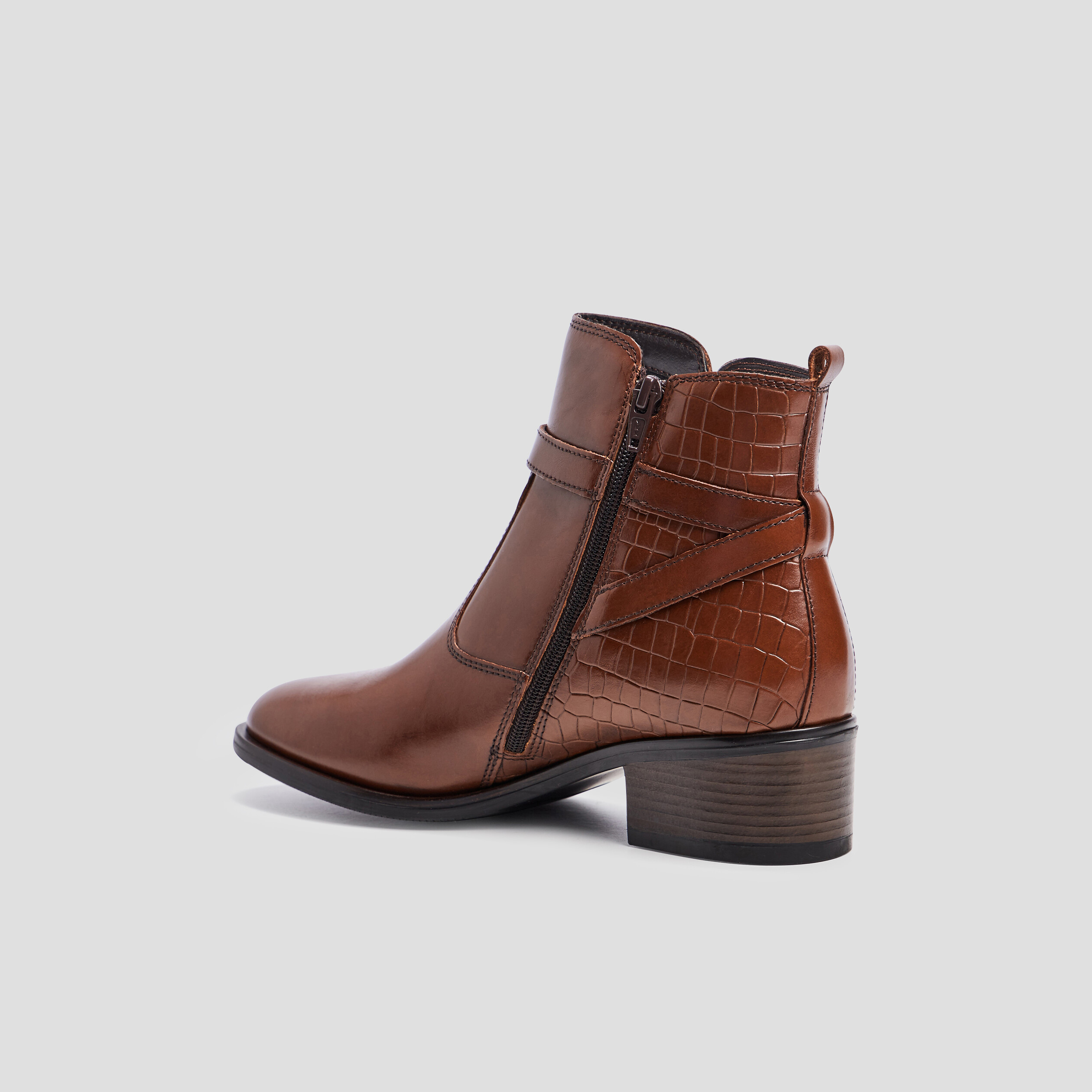 Bottines cuir zippées à boucles marron femme | La Halle