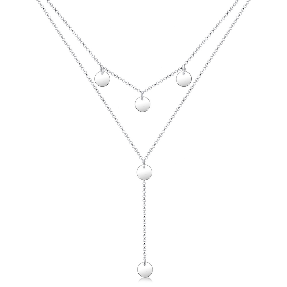 Elli Elli Collier Femmes Chaîne en Y Géo Couches Cercle Plaquette en Argent Sterling 9 collier