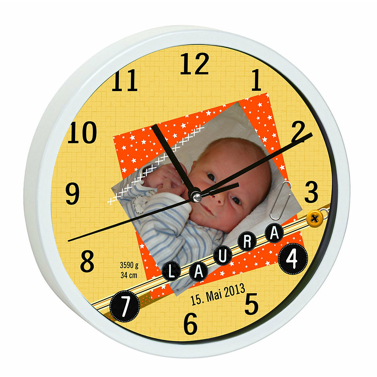 Kinder Wanduhr personalisiert mit Name Scrapbooking orange