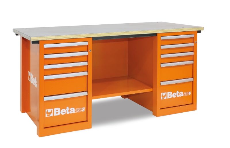 Banco de trabajo Beta 057001003 MasterCargo con 2 cajoneras y 5 cajones - Naranja