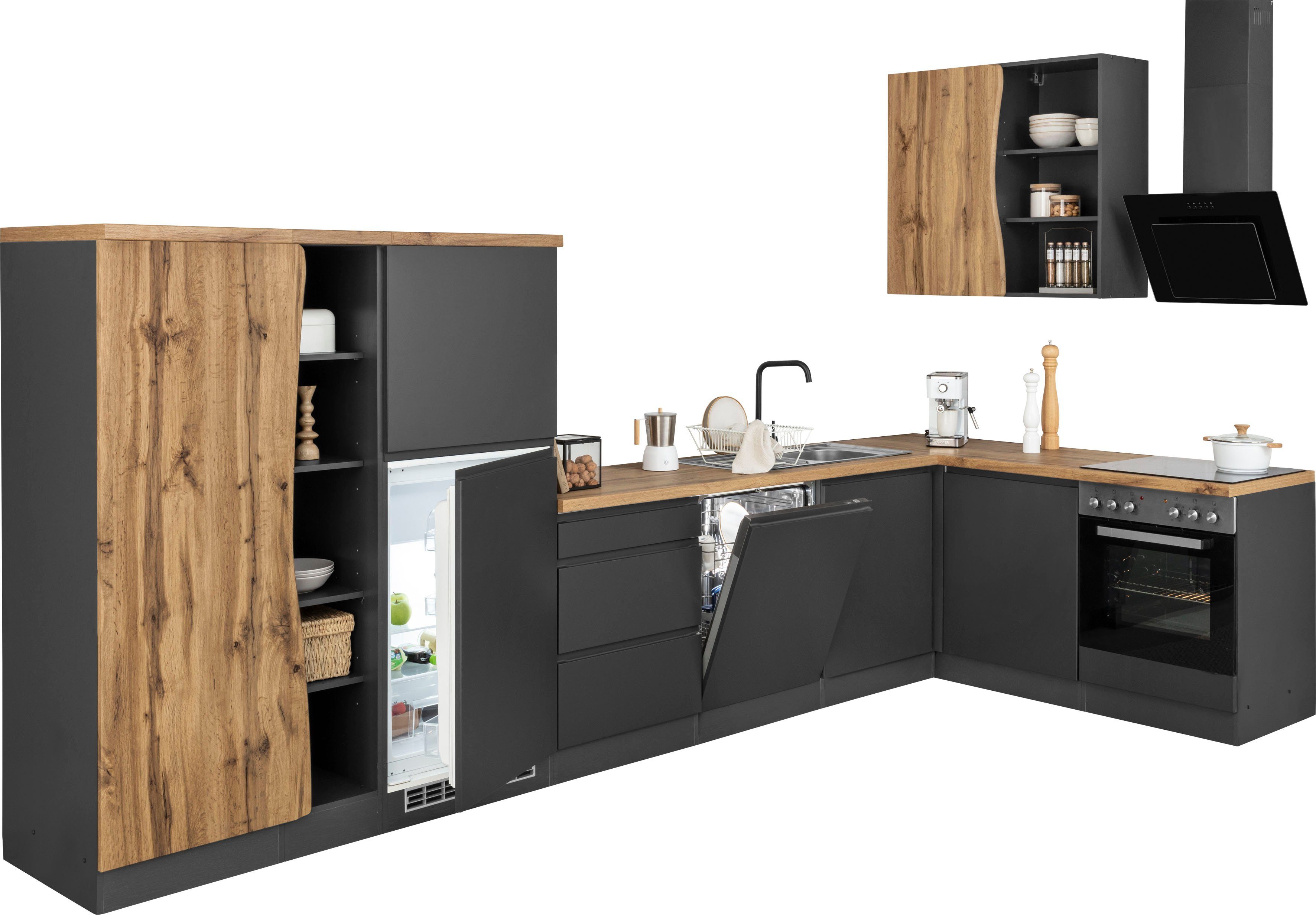HELD MÖBEL Küche Bruneck, Stellbreite 380/180 cm breit, wahlweise mit oder ohne E-Geräte, MDF