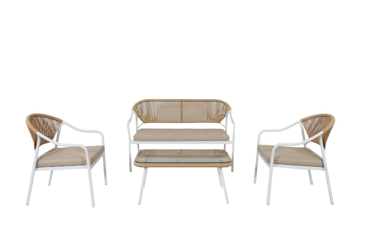 Happy Home Happy Home 4 tlg. Lounge Set HGS32-BEI helles Rattan mit Sitzkissen in beige