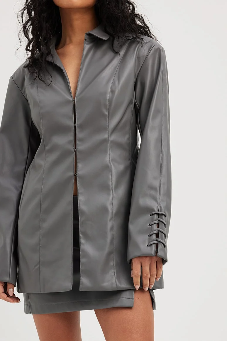 PU-Blazer mit Spitzendetails