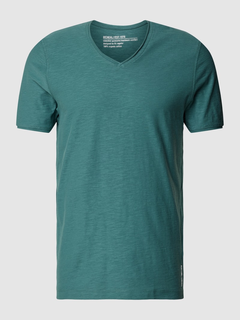 Regular Fit T-Shirt aus Baumwolle mit V-Ausschnitt in neon blau
