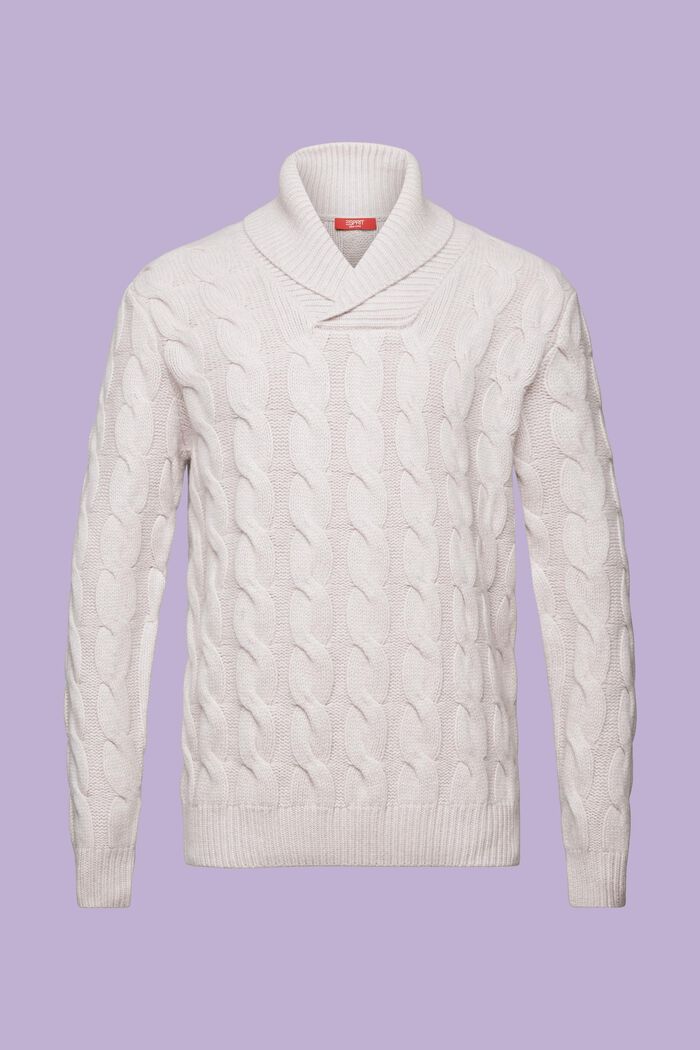Zopfstrickpullover aus Wolle mit Schalkragen