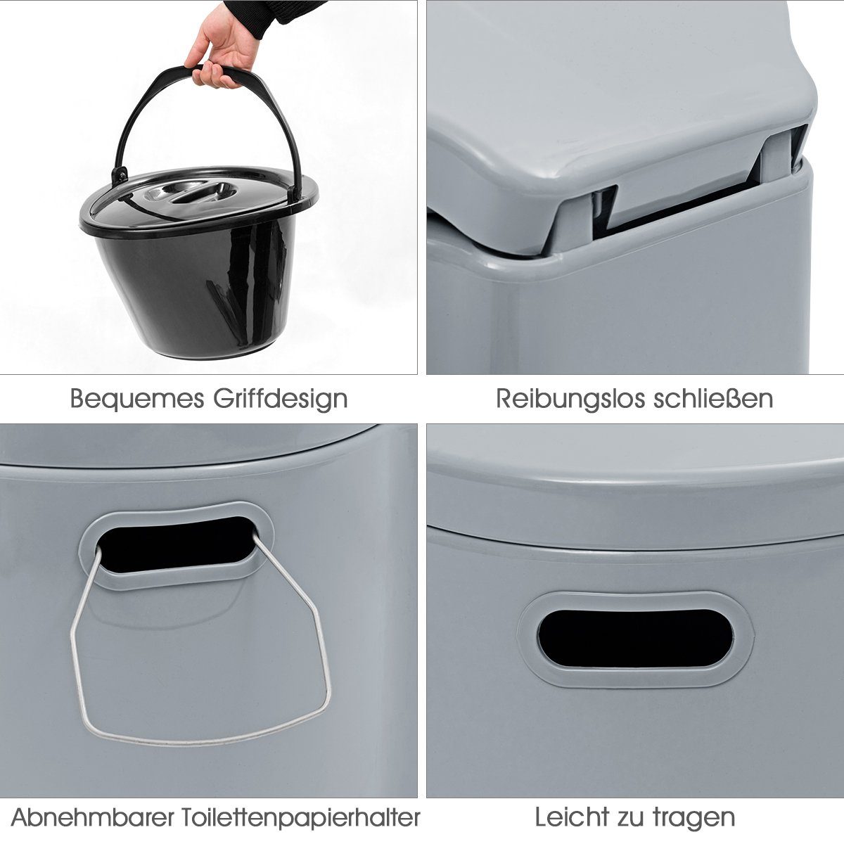 COSTWAY Campingtoilette, mit tragegriff und Toilettenpapierhalter, 41x49x34cm