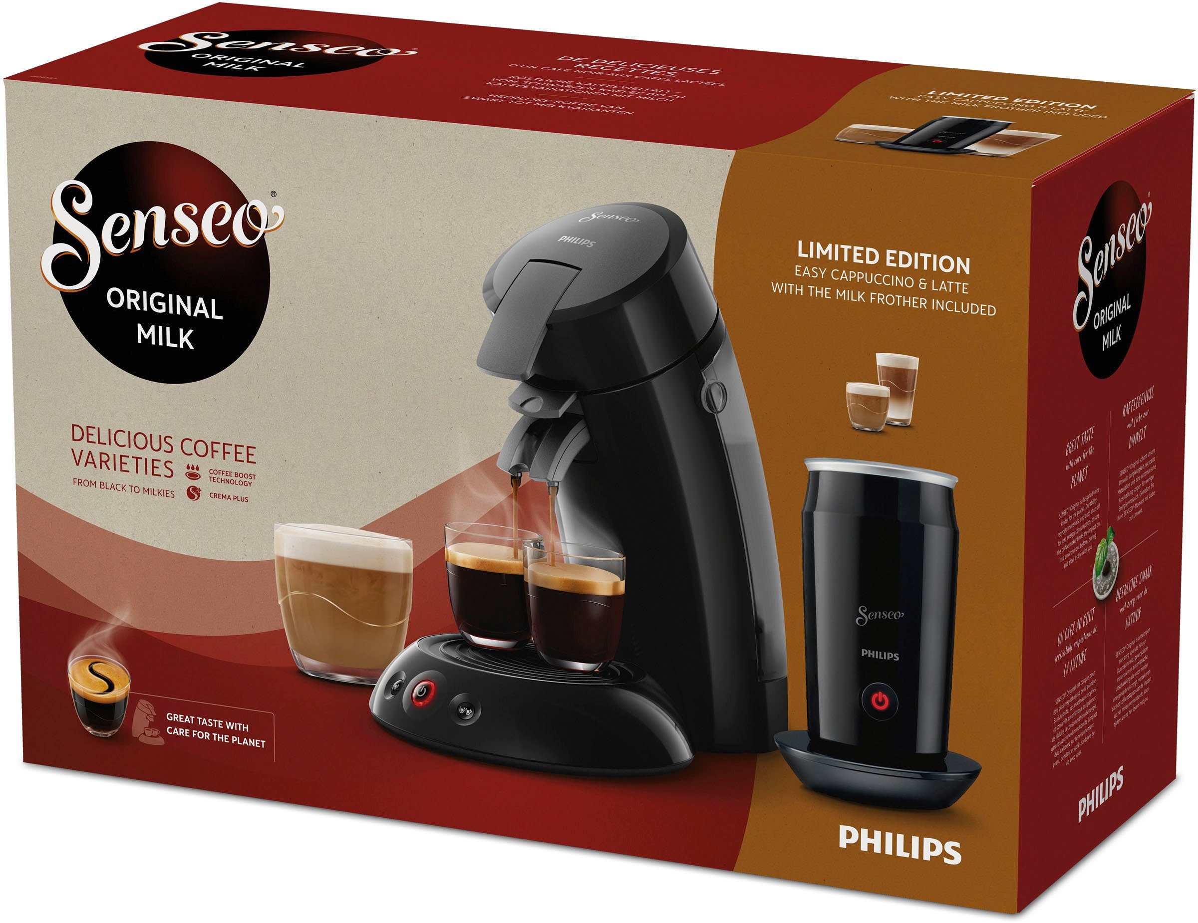 Philips Senseo Kaffeepadmaschine Original HD6553/65, inkl. Milchaufschäumer im Wert von € 79,99 UVP