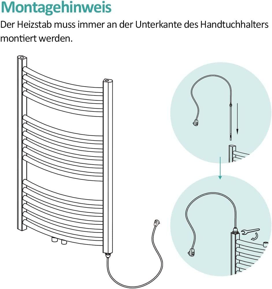 EMKE Heizstab EMKE Heizstab Heizpatrone für Badheizkörper mit Stecker und Schalter
