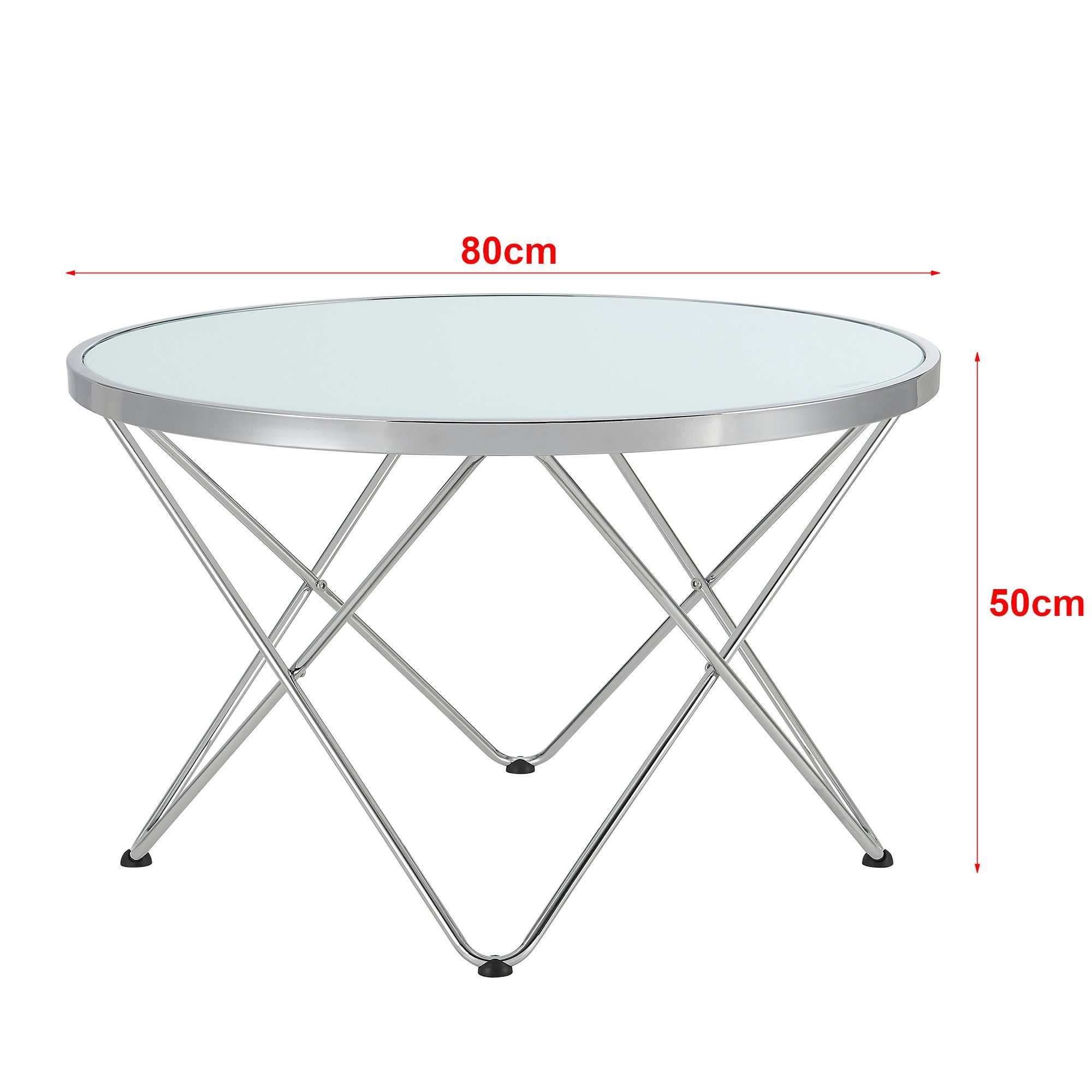 en.casa Couchtisch, Nikkeby Beistelltisch 80x50cm rund Metall Glas Milchglasoptik