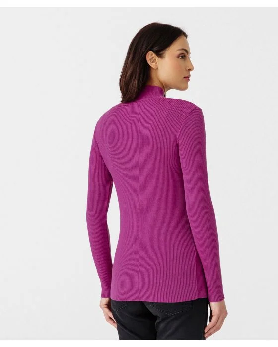 Pull col montant, 50% laine mérinos, uni et rayé