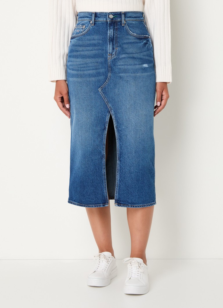 Gonna midi in denim Claire di Tommy Hilfiger, con spacco e tasche laterali.