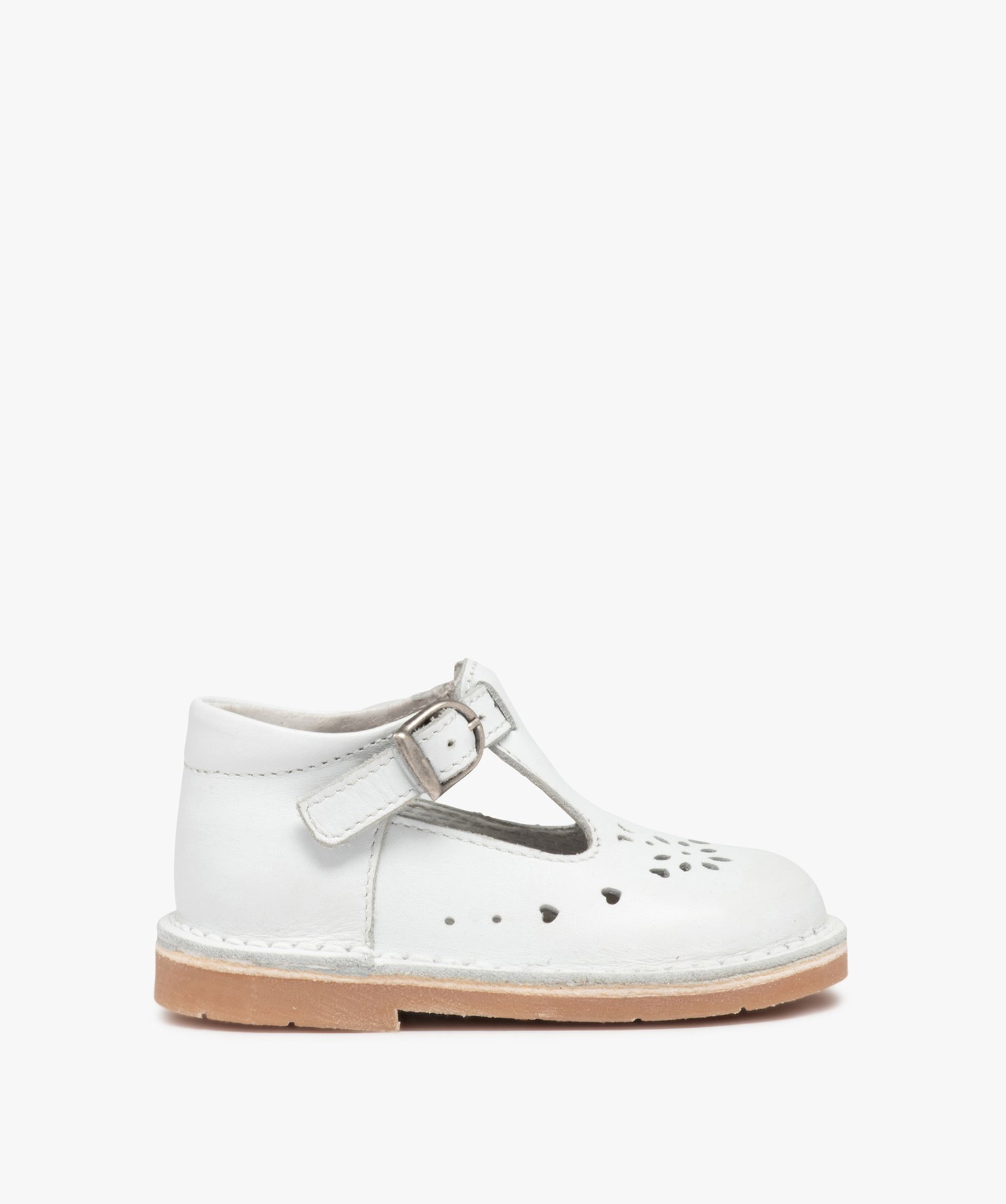 Babies bébé fille dessus cuir uni motifs perforés blanc | GEMO