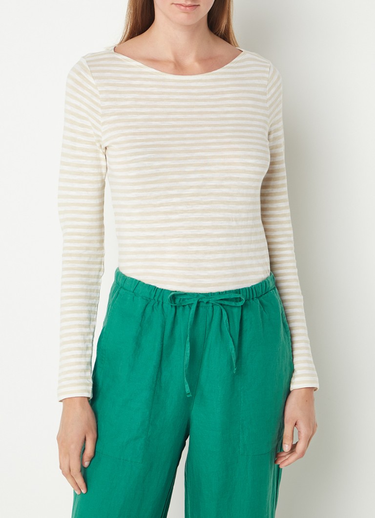 Marc O'Polo Fine-knit long-sleeved shirt with stripe print and boat neckline