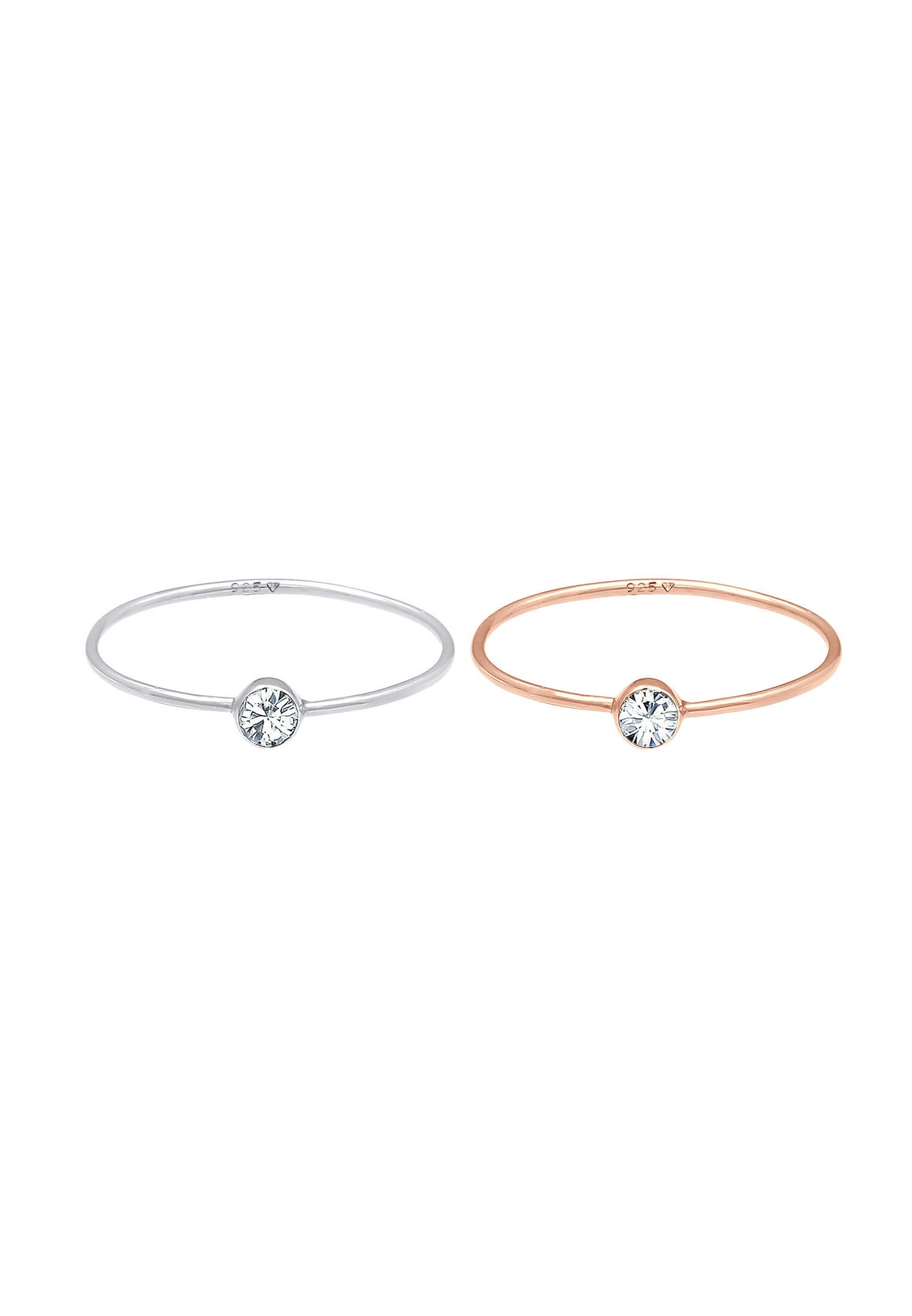 Ensemble de boucles d'oreilles Elli pour femme, 2 pièces, bicolore, boucles d'oreilles solitaires avec cristal, argent sterling 925 plaqué or