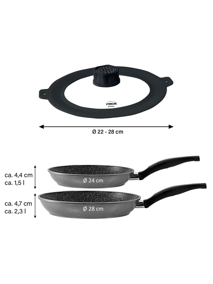 Stoneline Pfannen-Set 3-teilig 24/28 | mit Deckel in Anthrazit günstig kaufen onesize