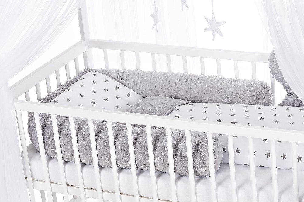 Babyhafen Kinderbett Babyhafen Hausbett Kinderbett 120x60 Matratze Minky Bettset Sterne (Komplett set, Hausbett, Matratze, Bettwäscheset und Deko-Set (sehe Bildern), Komplettbett